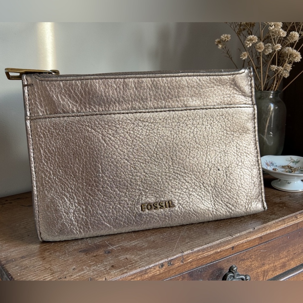 Fossil Metallic Gold Leather Pouch